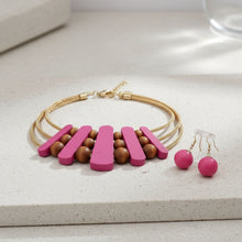 Load image into Gallery viewer, Necklace Fuchsia Wood Choker Set for Women
