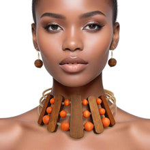 Load image into Gallery viewer, Necklace Brown Orange Wood Choker Set for Women

