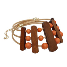 Load image into Gallery viewer, Necklace Brown Orange Wood Choker Set for Women
