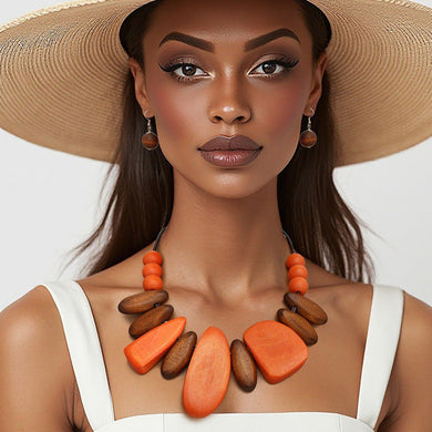 Collar Chunky Geo Brown Wood Earthy Necklace