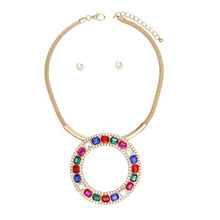 Load image into Gallery viewer, Necklace Radiant Halo Crystal Pendant Gold Multi
