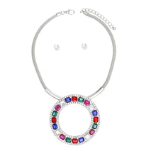 Load image into Gallery viewer, Necklace Radiant Halo Crystal Pendant Silver Multi
