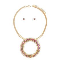 Load image into Gallery viewer, Necklace Radiant Halo Crystal Pendant Pink Green
