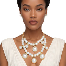 Load image into Gallery viewer, Bib Cream Pearl Baubles Layered Necklace Women
