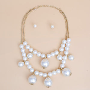 Bib Cream Pearl Baubles Layered Necklace Women