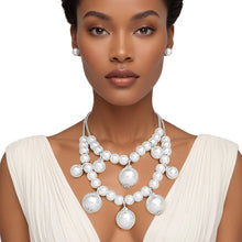 Load image into Gallery viewer, Bib White Pearl Baubles Layered Necklace Women
