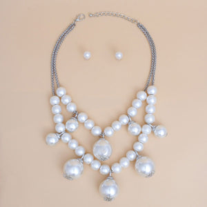 Bib White Pearl Baubles Layered Necklace Women