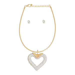 Necklace White Heart Snake Chain Set for Women