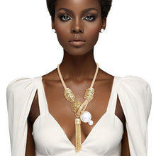 Load image into Gallery viewer, Toggle Pearl and Brown Tassel Gold Chain Necklace
