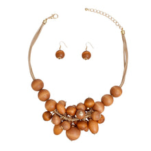 Load image into Gallery viewer, Necklace Brown Clustered Wood Bead Set Women
