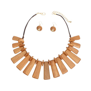 Collar Brown Wooden Bar Fashion Necklace Set