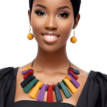 Load image into Gallery viewer, Collar Dark Multi Wooden Bar Fashion Necklace Set
