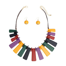 Load image into Gallery viewer, Collar Dark Multi Wooden Bar Fashion Necklace Set
