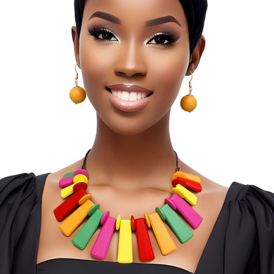 Collar Light Multi Wooden Bar Fashion Necklace Set