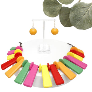 Collar Light Multi Wooden Bar Fashion Necklace Set