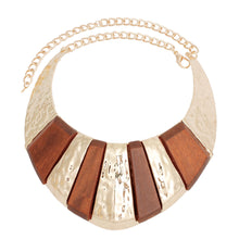 Load image into Gallery viewer, Collar Bold Brown Wood Inlay Gold Armor Necklace
