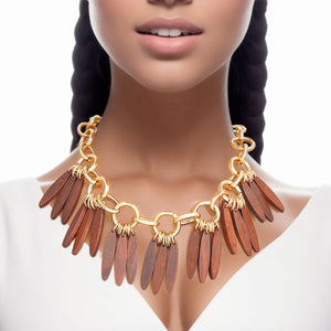 Necklace Tribal Brown Wood Fringe for Women