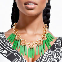 Load image into Gallery viewer, Necklace Tribal Green Wood Fringe for Women
