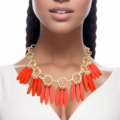 Necklace Tribal Red Wood Fringe for Women