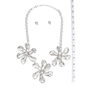 Necklace Polished Silver Chunky Flower Set Women