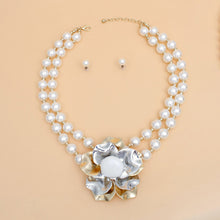 Load image into Gallery viewer, Pearl Necklace Silver Gold Flower Set for Women
