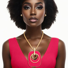 Load image into Gallery viewer, Pendant Necklace Quilted Fuchsia Raffia Set Women

