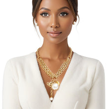 Load image into Gallery viewer, Charm Cream Pearl Gold Cable Chain Necklace Set
