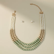 Load image into Gallery viewer, Glass Pearl Green Cream Ombre 3 Strand Necklace
