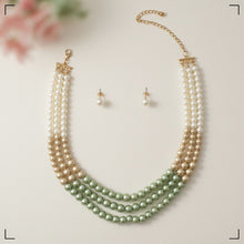 Load image into Gallery viewer, Glass Pearl Green Cream Ombre 3 Strand Necklace
