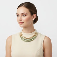 Load image into Gallery viewer, Glass Pearl Green Cream Ombre 3 Strand Necklace
