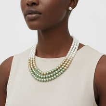 Load image into Gallery viewer, Glass Pearl Green Cream Ombre 3 Strand Necklace
