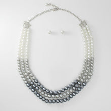 Load image into Gallery viewer, Glass Pearl Gray White Ombre 3 Strand Necklace
