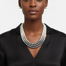 Load image into Gallery viewer, Glass Pearl Gray White Ombre 3 Strand Necklace
