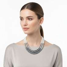 Load image into Gallery viewer, Glass Pearl Gray White Ombre 3 Strand Necklace
