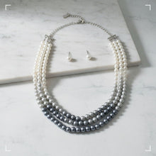 Load image into Gallery viewer, Glass Pearl Gray White Ombre 3 Strand Necklace
