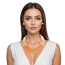 Load image into Gallery viewer, Necklace Orange Cream Glass Pearl 3 Strand Set
