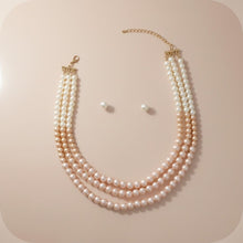 Load image into Gallery viewer, Glass Pearl Pink Cream Ombre 3 Strand Necklace
