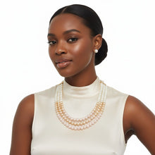 Load image into Gallery viewer, Glass Pearl Pink Cream Ombre 3 Strand Necklace
