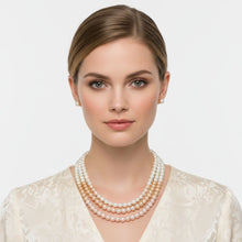 Load image into Gallery viewer, Glass Pearl Pink Cream Ombre 3 Strand Necklace
