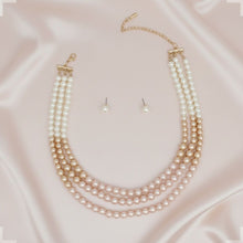 Load image into Gallery viewer, Glass Pearl Pink Cream Ombre 3 Strand Necklace

