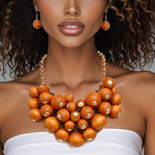 Load image into Gallery viewer, Bib Chunky Brown Wood Bead Chainmaille Necklace
