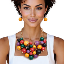 Load image into Gallery viewer, Bib Multicolor Wood Bead Cluster Necklace Women
