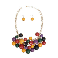 Load image into Gallery viewer, Bib Multicolor Wood Bead Cluster Necklace Women
