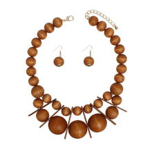 Load image into Gallery viewer, Bib Chunky Brown Wood Geometric Bead Necklace

