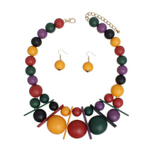 Load image into Gallery viewer, Bib Chunky Multicolor Wood Geometric Bead Necklace
