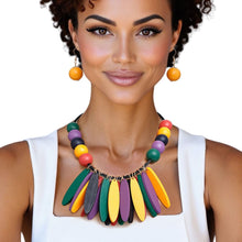 Load image into Gallery viewer, Bib Oval Wood Bead Multicolor Necklace for Women

