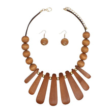 Load image into Gallery viewer, Bib Refined Tribal Brown Wood Curved Bead Necklace
