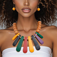 Load image into Gallery viewer, Bib Refined Tribal Multi Wood Curved Bead Necklace
