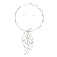 Load image into Gallery viewer, Necklace Silver Rhinestone Leaf Pendant Set Women
