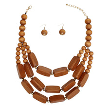 Load image into Gallery viewer, Beaded Necklace Brown Geo Wood Bead Set for Women
